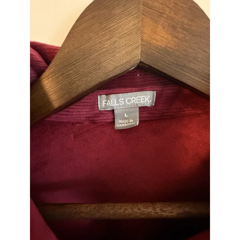 Falls Creek Corduroy Shacket Jacket Women's Large Burgundy Button Front Pocke